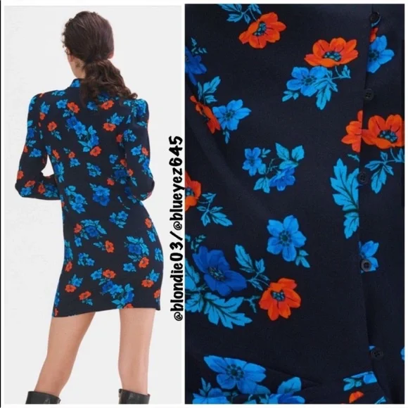 Maje “Ripita” ruched floral mini dress 2(US M)